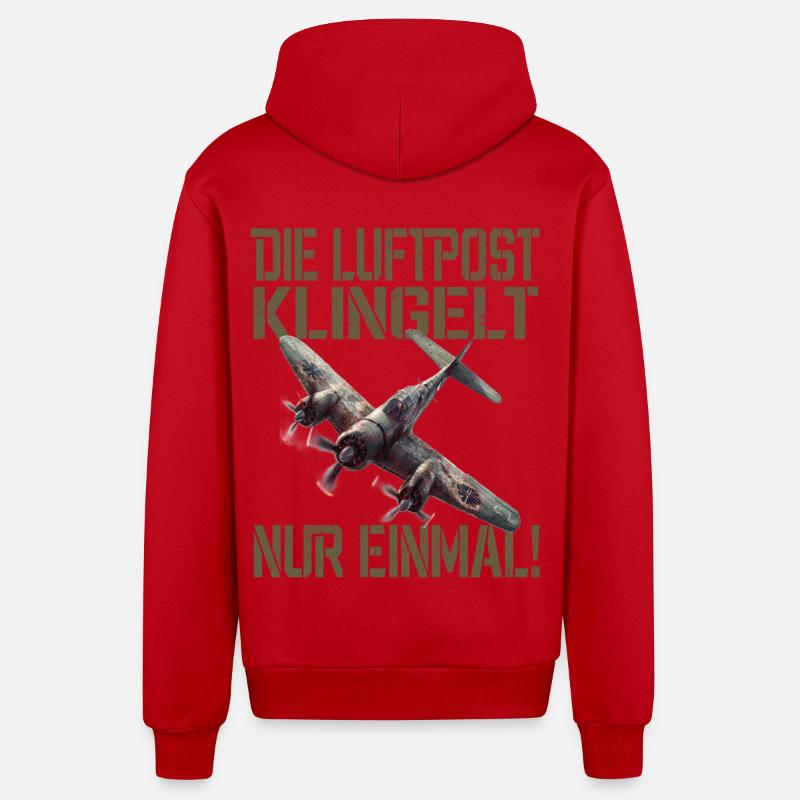 Die Luftpost Klingelt Nur Einmal Flugzeug - Organic Relaxed Kapuzenjacke Made in EU - Rot