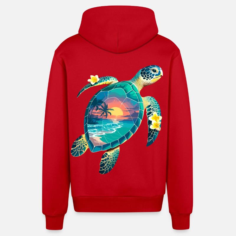 Turtle Waves Surf Turtle Surfer Turtles - Organic Relaxed Hooded Jacket Made in EU - red