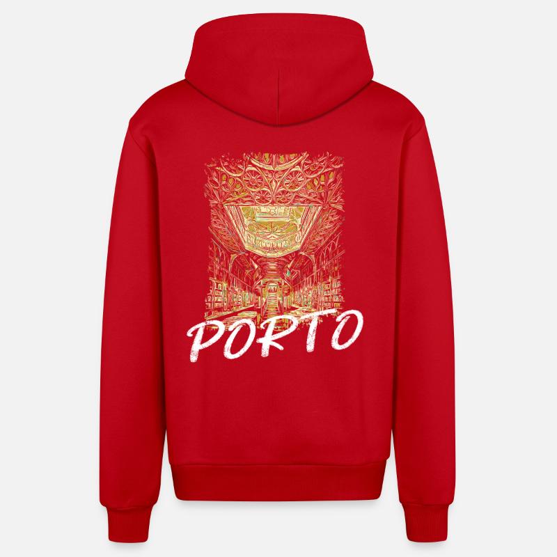 Librairie Lello Porto illustration intérieure - Veste à capuche bio décontractée fabriquée en UE - rouge