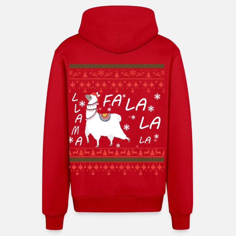 Pull de Noël moche Llama - Veste à capuche bio décontractée fabriquée en UE - rouge