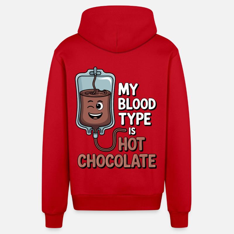 Chocolat chaud de mon groupe sanguin - Veste à capuche bio décontractée fabriquée en UE - rouge