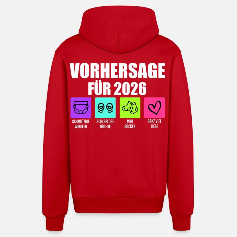 Bientôt maman PRÉDICTION 2026 Drôle - Veste à capuche bio décontractée fabriquée en UE - rouge