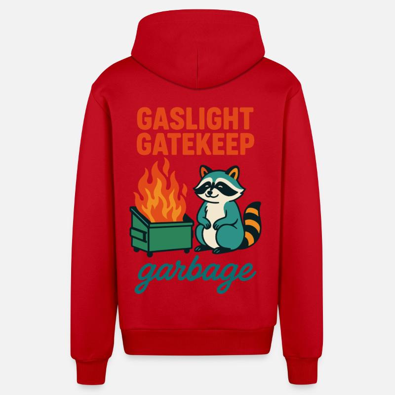 Gaslight Gatekeep Garbage Raccoon Citation - Veste à capuche bio décontractée fabriquée en UE - rouge