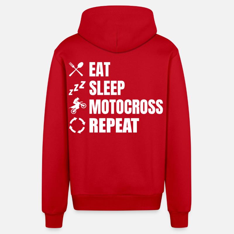 Manger, dormir, motocross, répéter - Veste à capuche bio décontractée fabriquée en UE - rouge