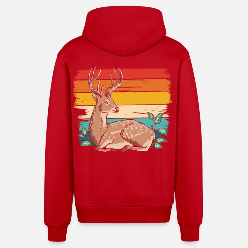 Cerf dans un style rétro - Veste à capuche bio décontractée fabriquée en UE - rouge