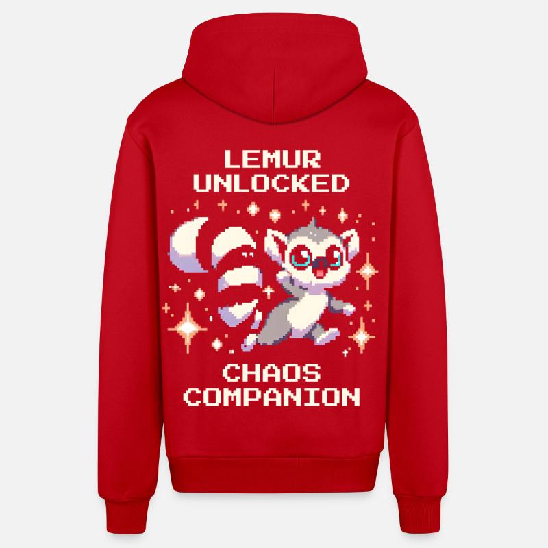 Lémurien débloqué | Compagnon du Chaos, RPG - Veste à capuche bio décontractée fabriquée en UE - rouge