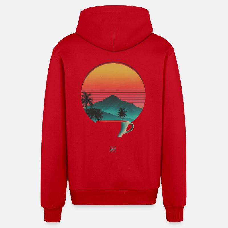 Coucher de soleil et café - Veste à capuche bio décontractée fabriquée en UE - rouge