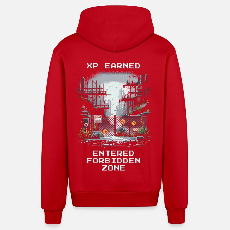 Obtenir XP : Zone interdite découverte - Veste à capuche bio décontractée fabriquée en UE - rouge