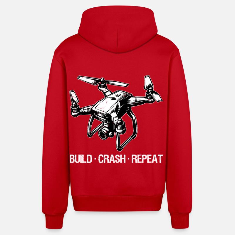 Drone Build Crash Repeat Gift - Veste à capuche bio décontractée fabriquée en UE - rouge