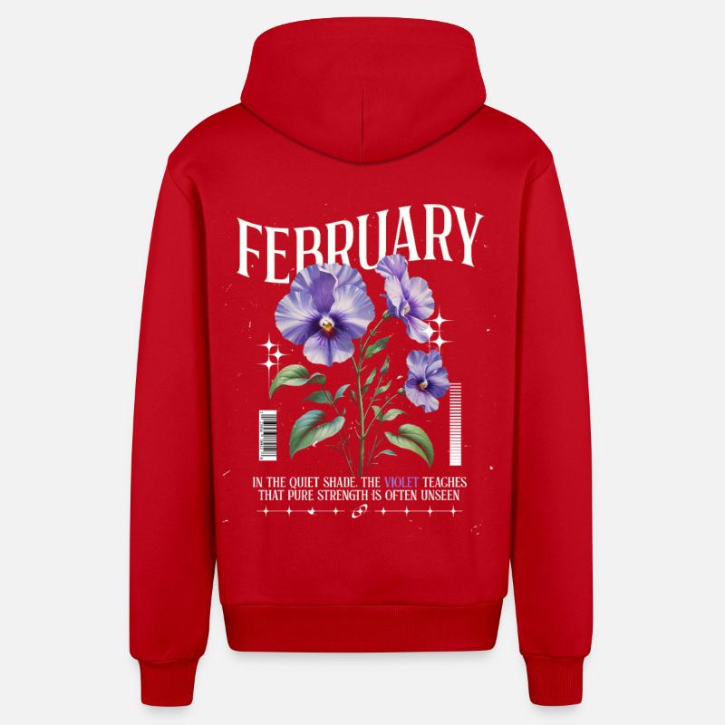Février Violette Naissance Fleur - Veste à capuche bio décontractée fabriquée en UE - rouge