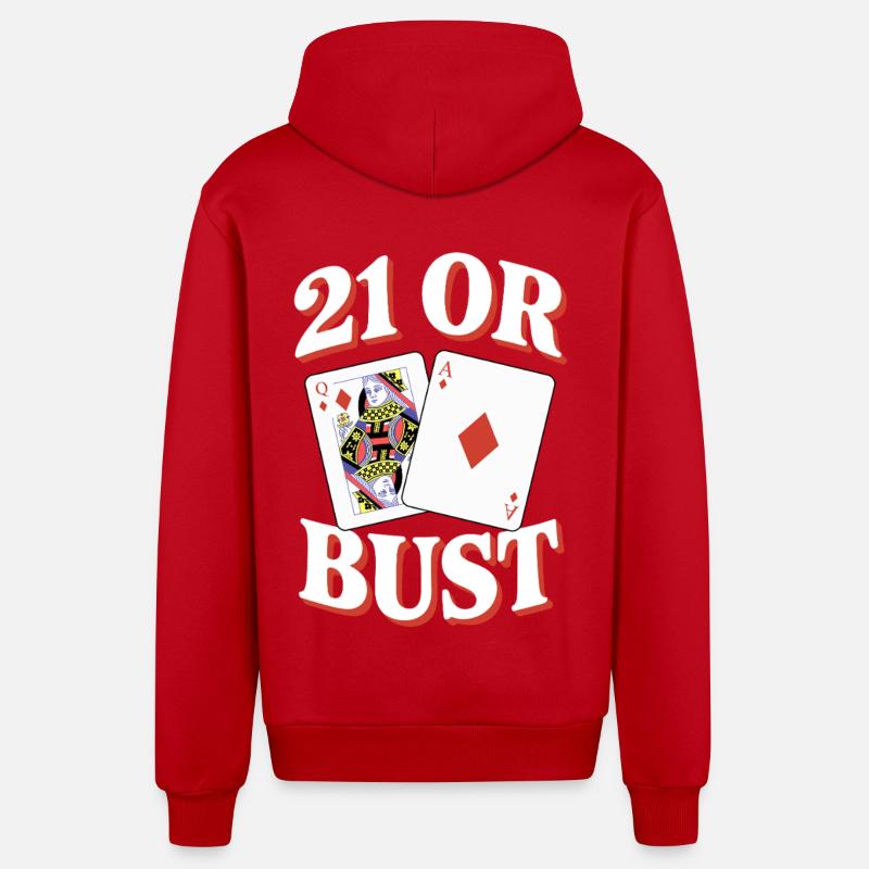 21 Oder Bust Poker Kartendesign - Organic Relaxed Kapuzenjacke Made in EU - Rot