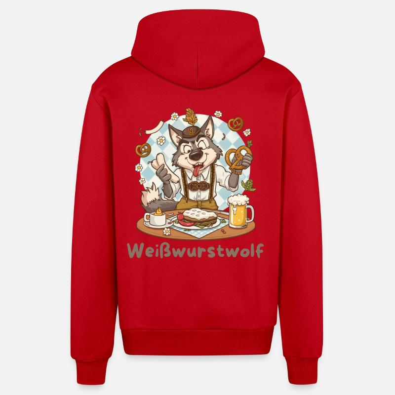 Weißwurstwolf Kochheld Bavarian - Organic Relaxed Kapuzenjacke Made in EU - Rot
