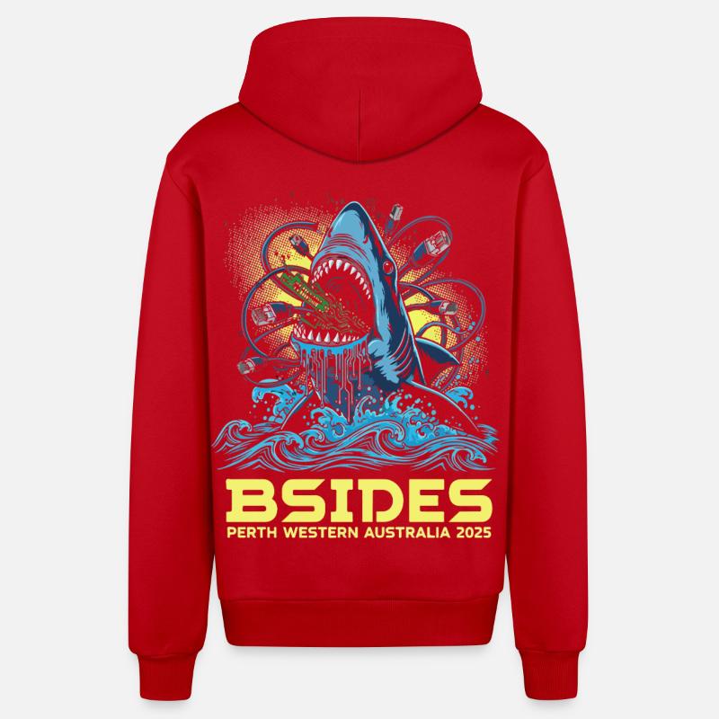 Shark bat BSIDES Perth 2025 - Veste à capuche bio décontractée fabriquée en UE - rouge