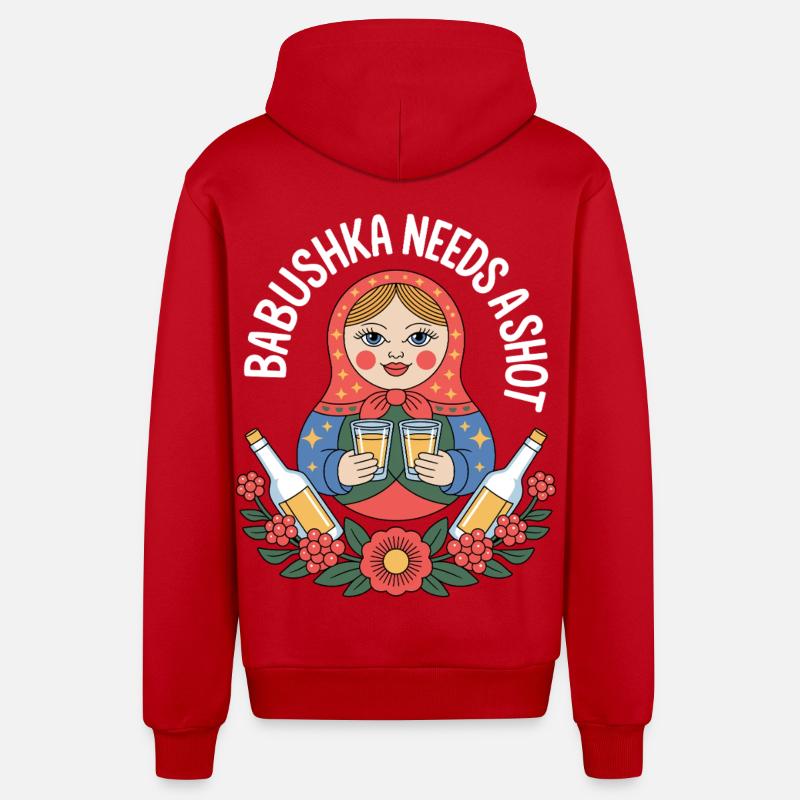 Babouchka avec motif Shot - Veste à capuche bio décontractée fabriquée en UE - rouge