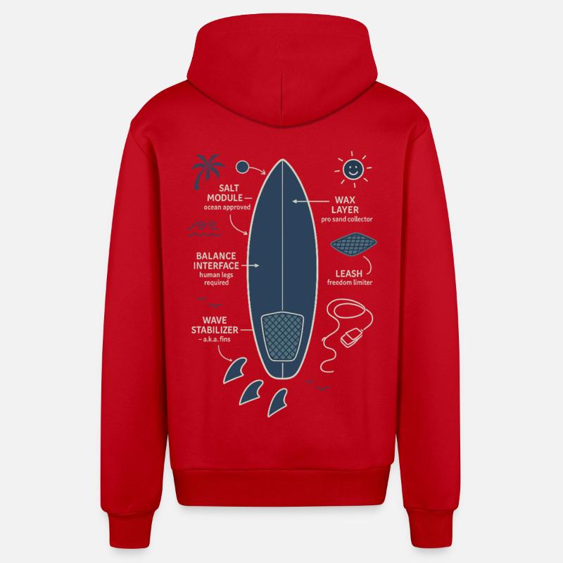Plan de planche de surf - Veste à capuche bio décontractée fabriquée en UE - rouge