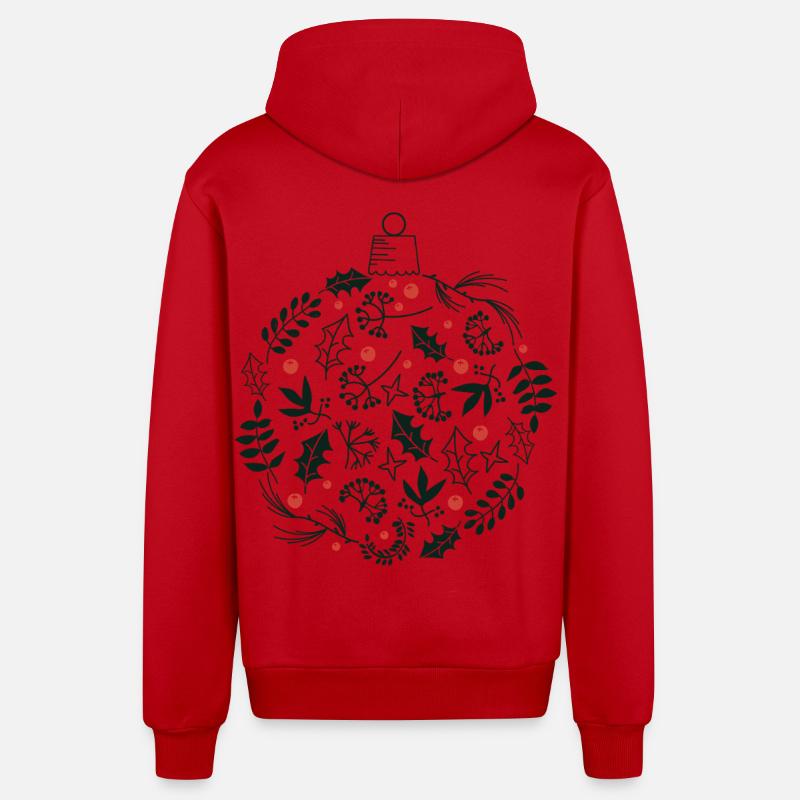 Weihnachtskugel mit Stechpalme und Vogelbeerblättern - Organic Relaxed Kapuzenjacke Made in EU - Rot