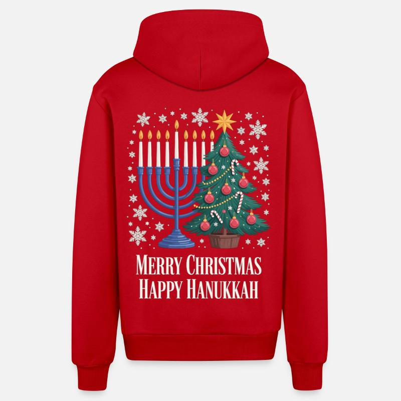 Joyeux Noël Joyeux Hanoukka Chemise - Veste à capuche bio décontractée fabriquée en UE - rouge