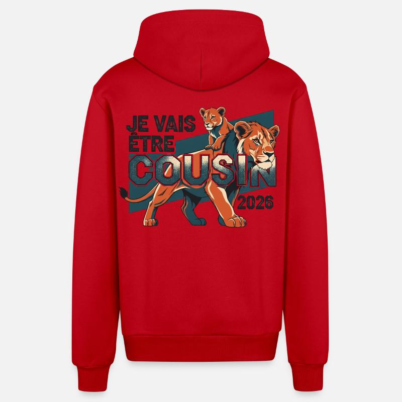 Bientôt Cousin 2026 Cadeau Annonce Naissance - Veste à capuche bio décontractée fabriquée en UE - rouge