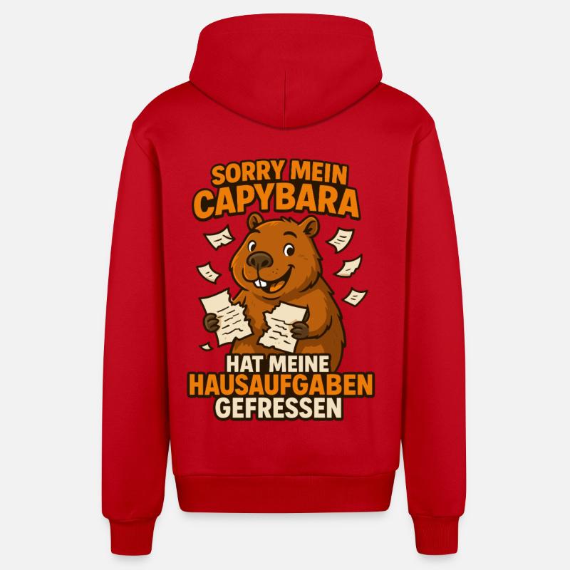 Mon capybara a mangé mes devoirs - Veste à capuche bio décontractée fabriquée en UE - rouge