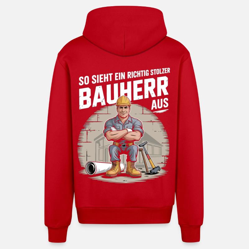 Proud builder with helmet & tools - Organic Relaxed Hooded Jacket Made in EU - red