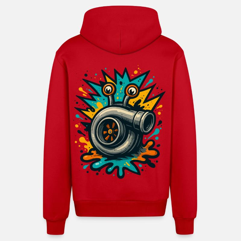 Explosion de turbocompresseur Boost de turbocompresseur - Veste à capuche bio décontractée fabriquée en UE - rouge