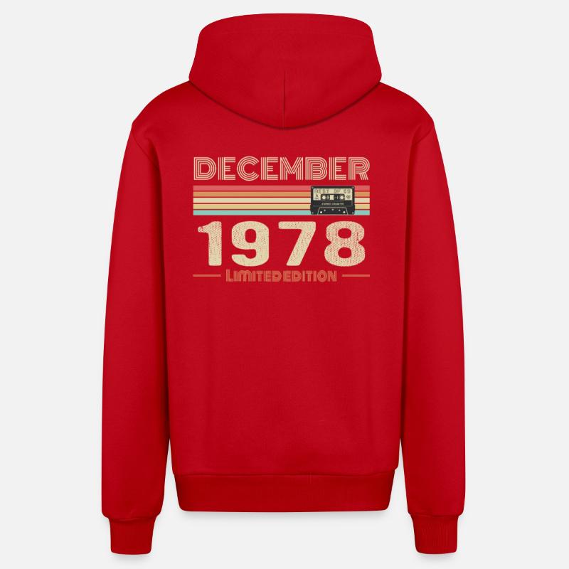Décembre 1978 anniversaire Décembre 1978 Décembre - Veste à capuche bio décontractée fabriquée en UE - rouge