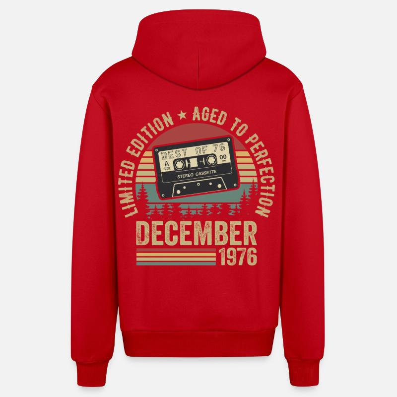 Décembre 1976 - Anniversaire Décembre 1976 - Veste à capuche bio décontractée fabriquée en UE - rouge