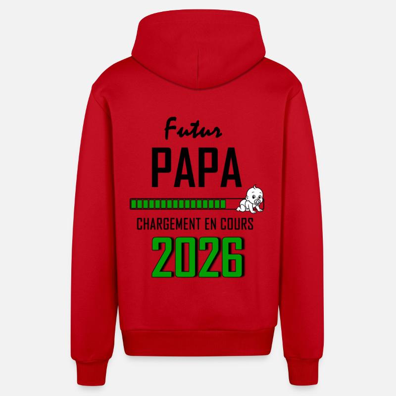 Futur PAPA Countdown 2026 Vert Bébé - Veste à capuche bio décontractée fabriquée en UE - rouge