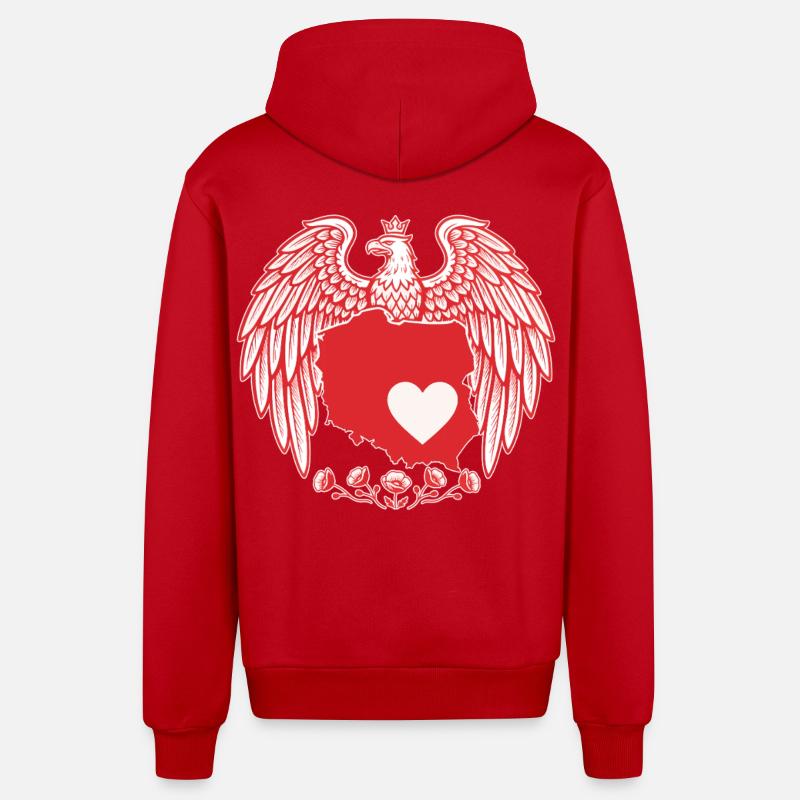 Polish Eagle Heart Map Design - Organic Relaxed Hooded Jacket Made in EU - red