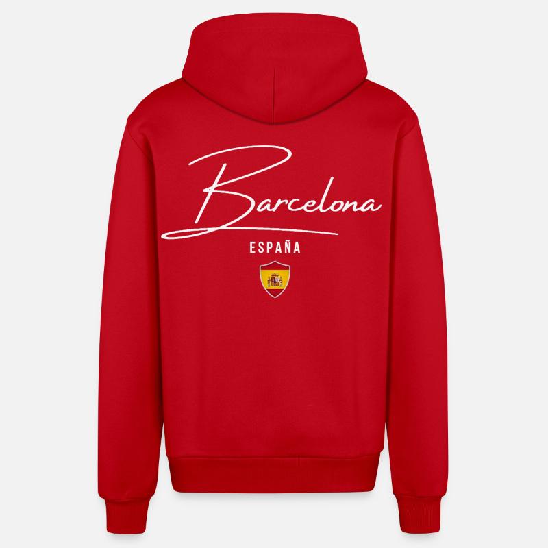 Barcelone, Espagne, design élégant - Veste à capuche bio décontractée fabriquée en UE - rouge