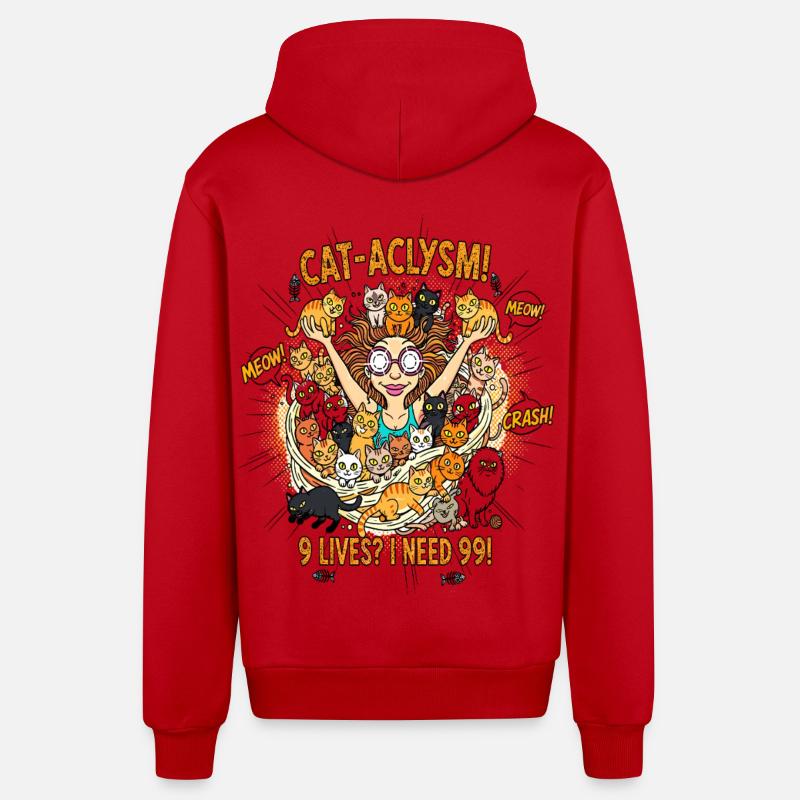 CAT-ACLYSME ! 99 Chats Chaos - Bande Dessinée - Veste à capuche bio décontractée fabriquée en UE - rouge