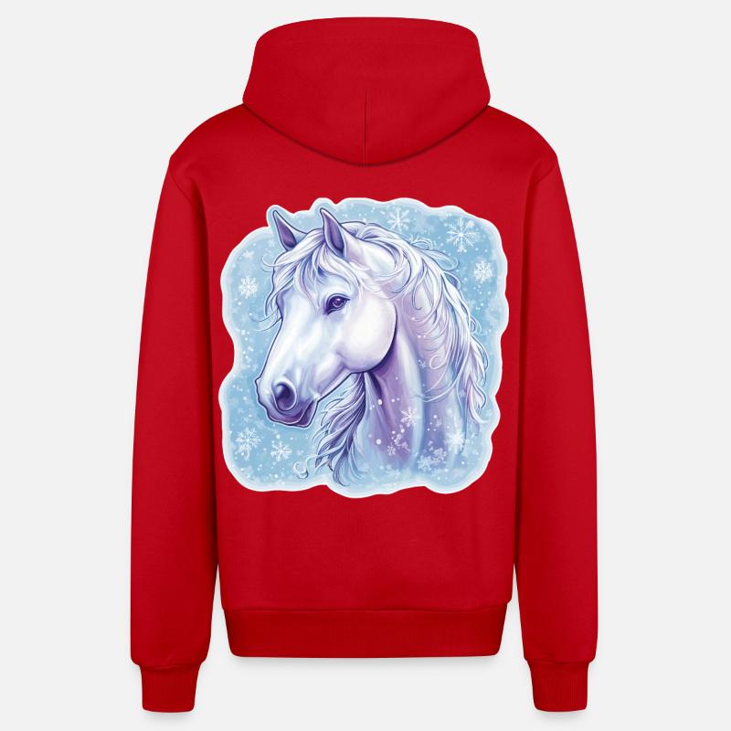 Flocons de neige de cheval - Veste à capuche bio décontractée fabriquée en UE - rouge