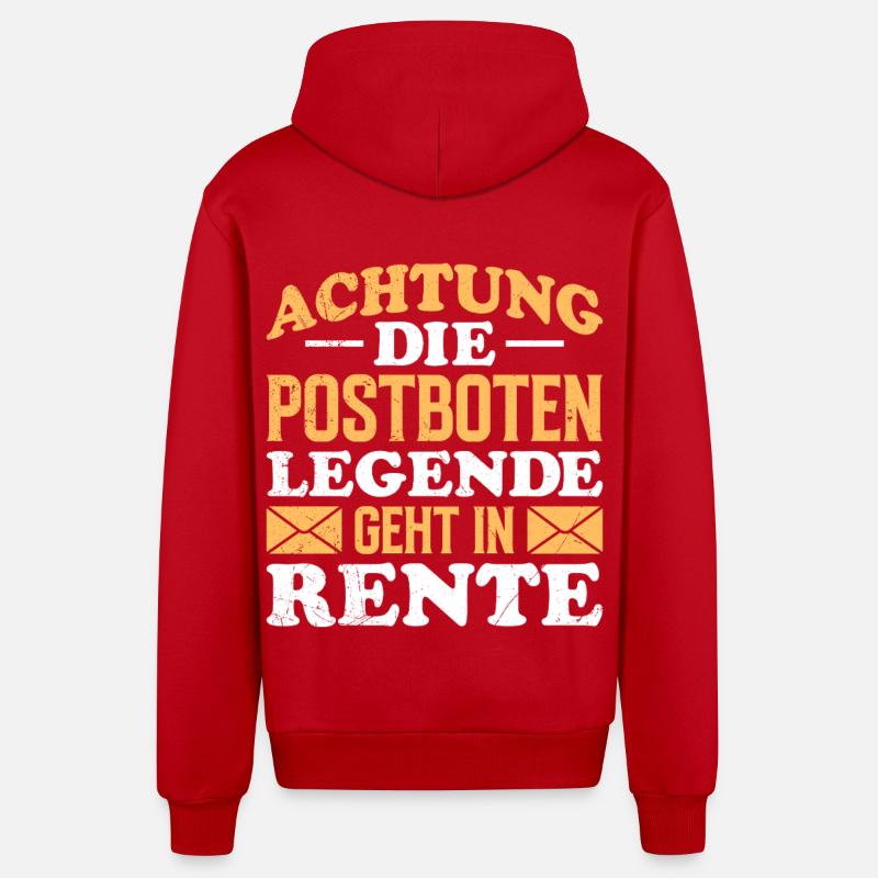 Facteur ATTENTION POSTMAN LÉGENDE RETRAITÉ - Veste à capuche bio décontractée fabriquée en UE - rouge