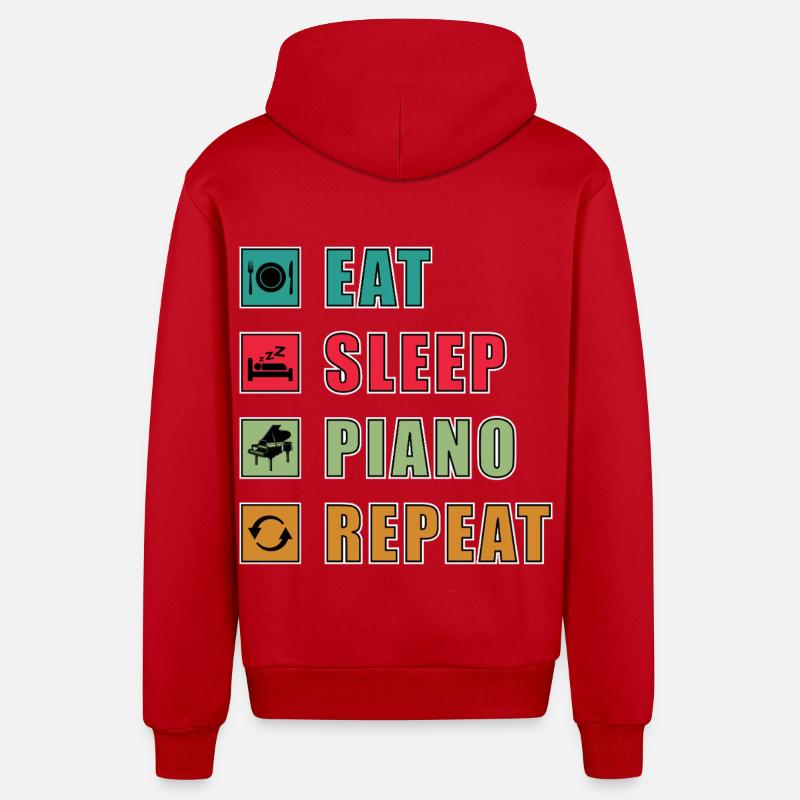 Manger dormir Piano Répéter - Veste à capuche bio décontractée fabriquée en UE - rouge