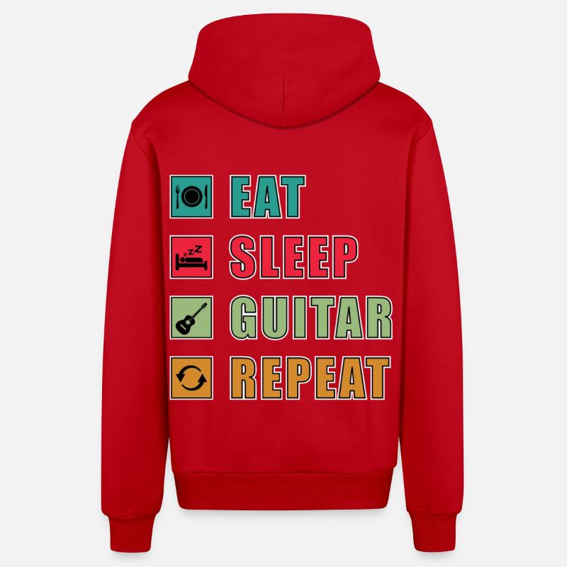 Eat Sleep Guitar Repeat - Veste à capuche bio décontractée fabriquée en UE - rouge