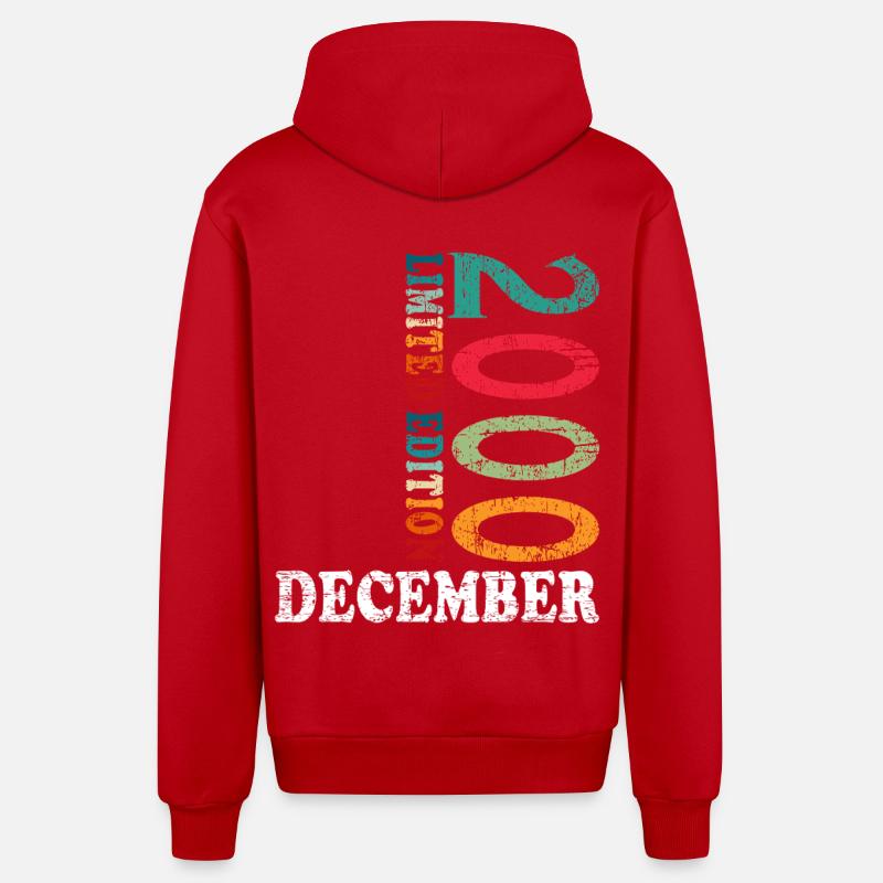 Anniversaire en décembre 2000 - décembre - Veste à capuche bio décontractée fabriquée en UE - rouge