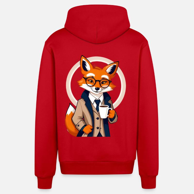 Renard en costume avec café - Veste à capuche bio décontractée fabriquée en UE - rouge