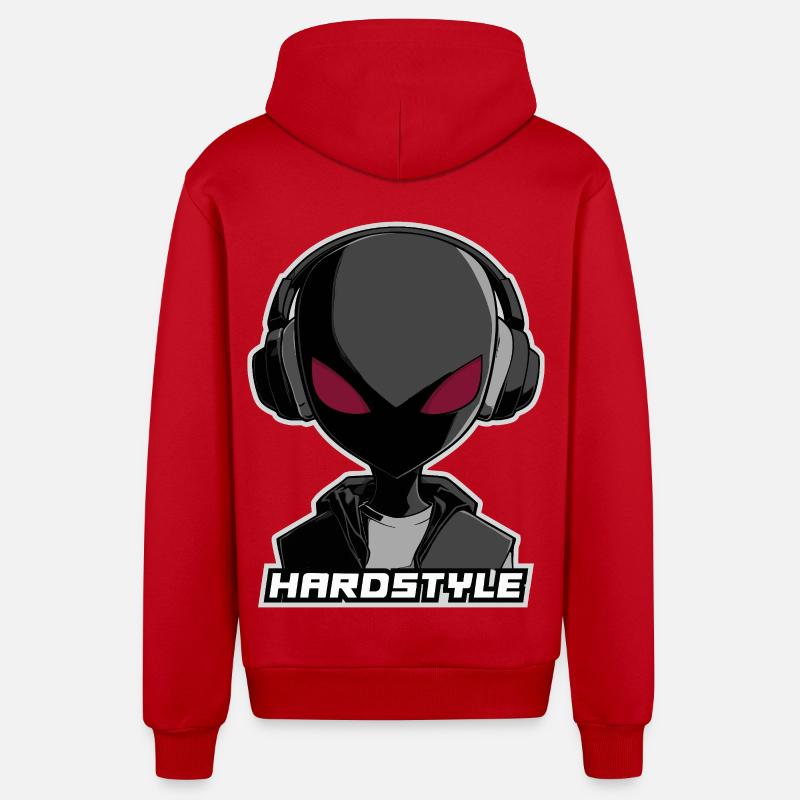 Hardstyle Alien – Conception musicale au casque - Veste à capuche bio décontractée fabriquée en UE - rouge