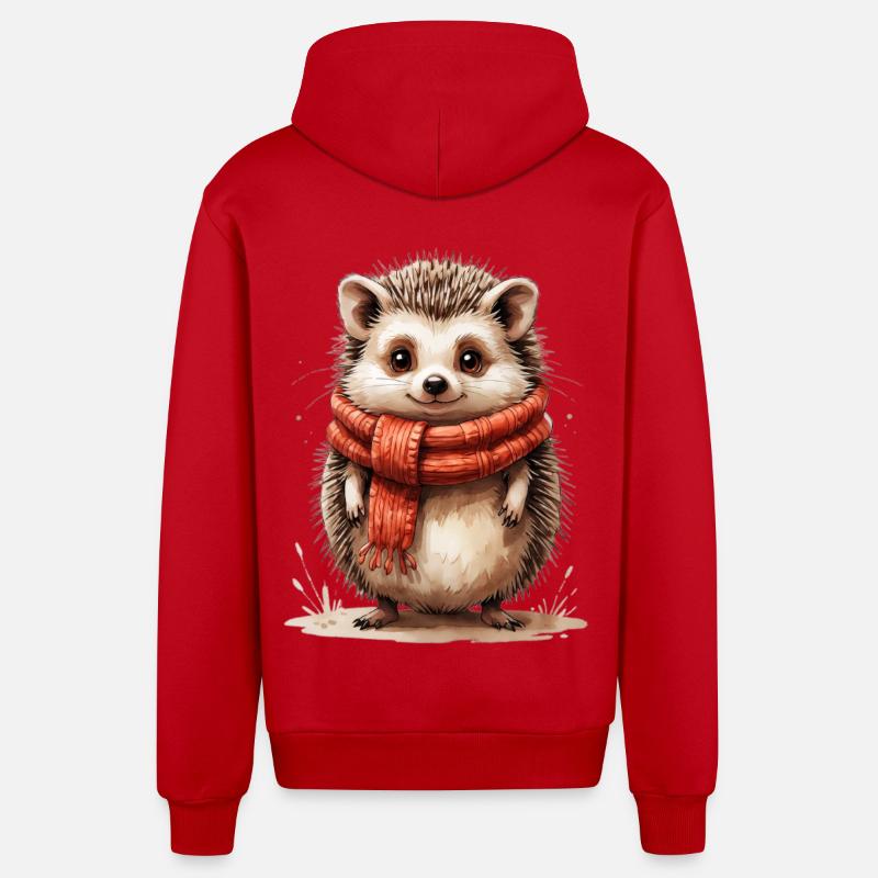 Hérisson d’hiver avec écharpe rouge - Veste à capuche bio décontractée fabriquée en UE - rouge