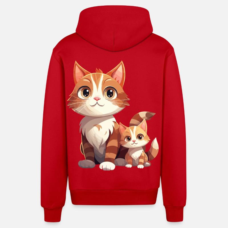 Chat amitié dessin animé Style chat - Veste à capuche bio décontractée fabriquée en UE - rouge