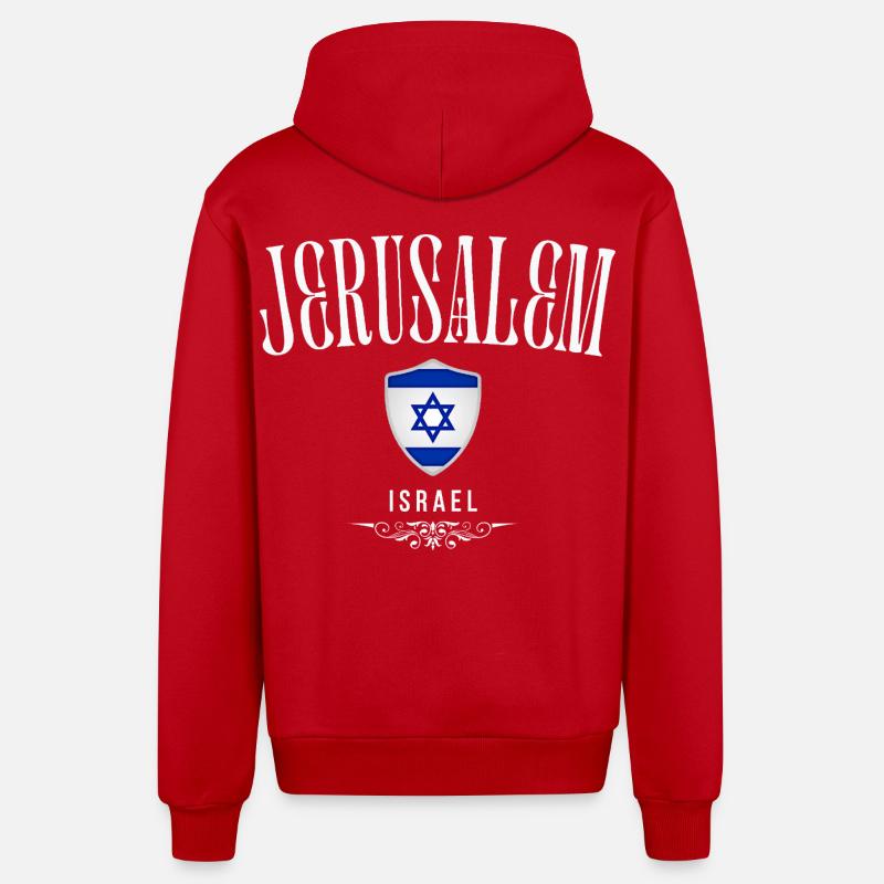 Souvenir de Jérusalem, j'aime Jérusalem - Veste à capuche bio décontractée fabriquée en UE - rouge