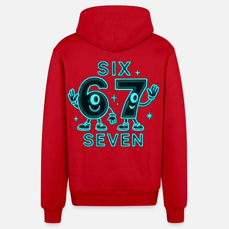 6 7 Sechs Sieben Meme Geschenk - Organic Relaxed Kapuzenjacke Made in EU - Rot