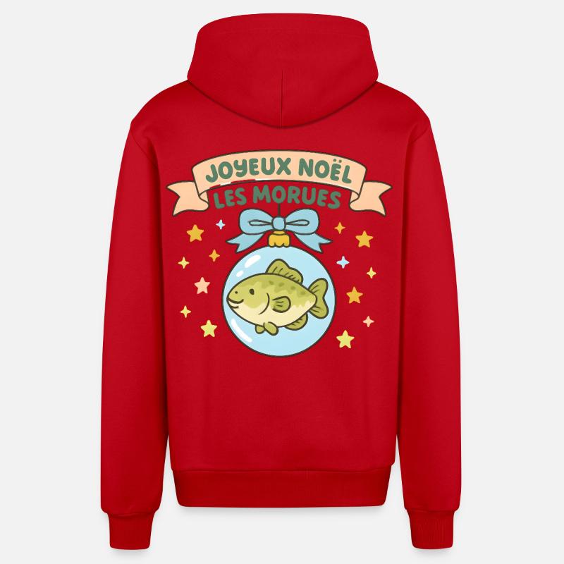 Noël Morues dans Boule Poisson - Veste à capuche bio décontractée fabriquée en UE - rouge