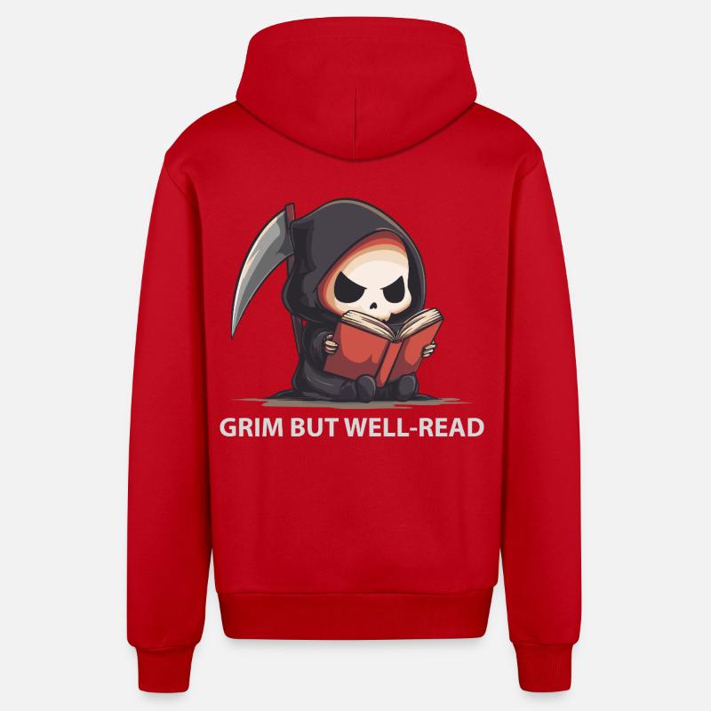 Reading Reaper – Humour noir mignon - Veste à capuche bio décontractée fabriquée en UE - rouge