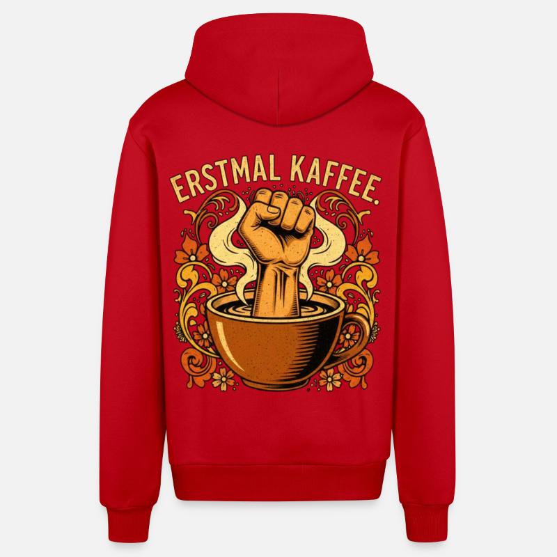 Déclaration de First Coffee Faust - Veste à capuche bio décontractée fabriquée en UE - rouge