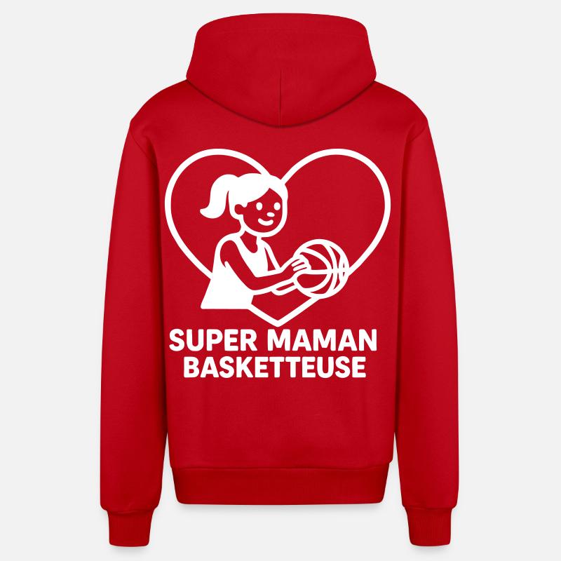 Super maman basketteuse – Cœur basket - Veste à capuche bio décontractée fabriquée en UE - rouge