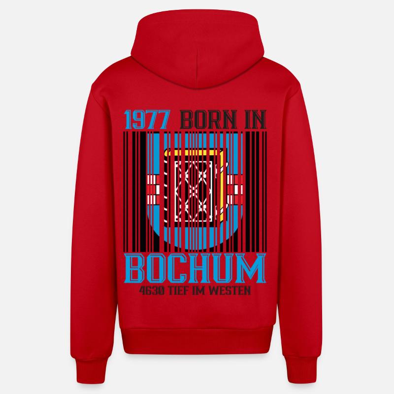 1977 Bochum Shield Barcode - Organic Relaxed Kapuzenjacke Made in EU - Rot