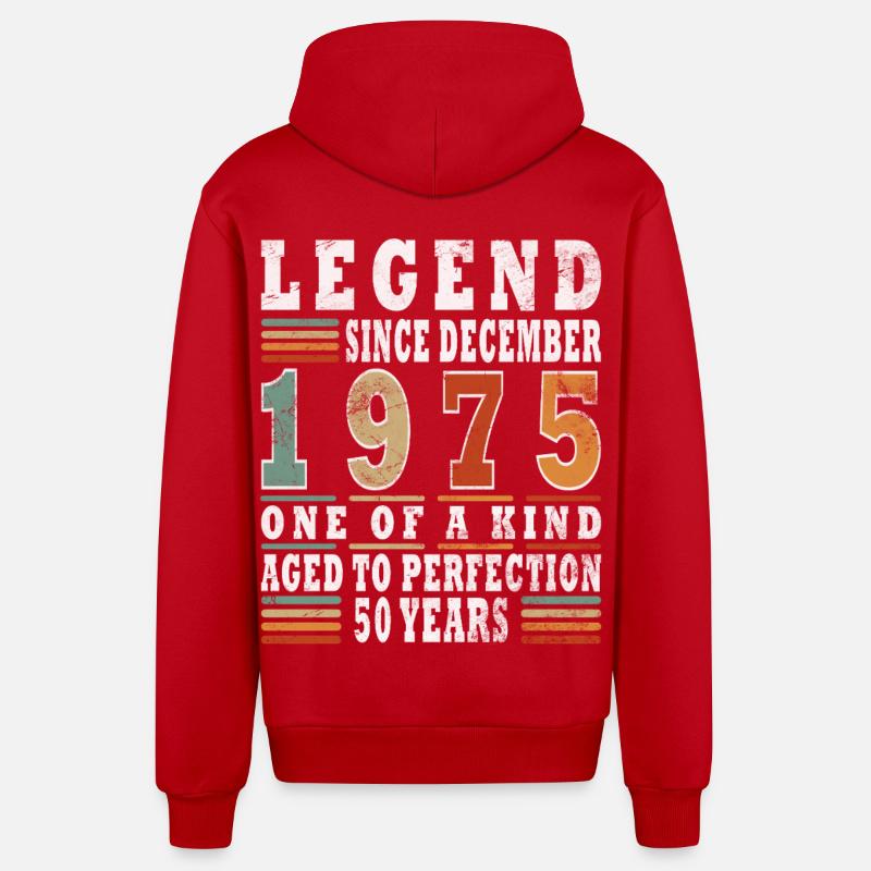 Cadeau d’anniversaire de décembre 1975 - Veste à capuche bio décontractée fabriquée en UE - rouge