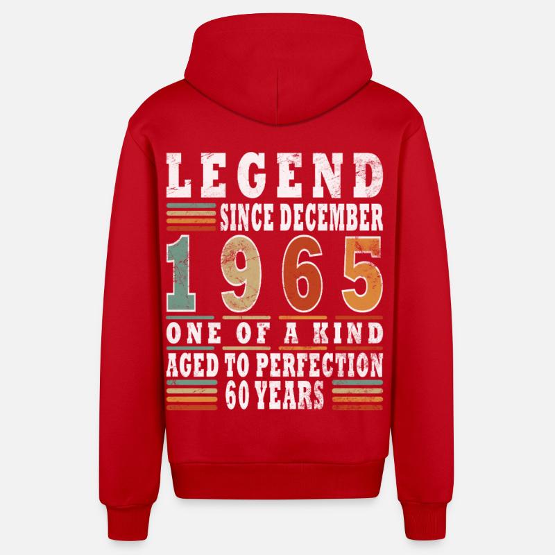 Cadeau d’anniversaire de décembre 1965 - Veste à capuche bio décontractée fabriquée en UE - rouge