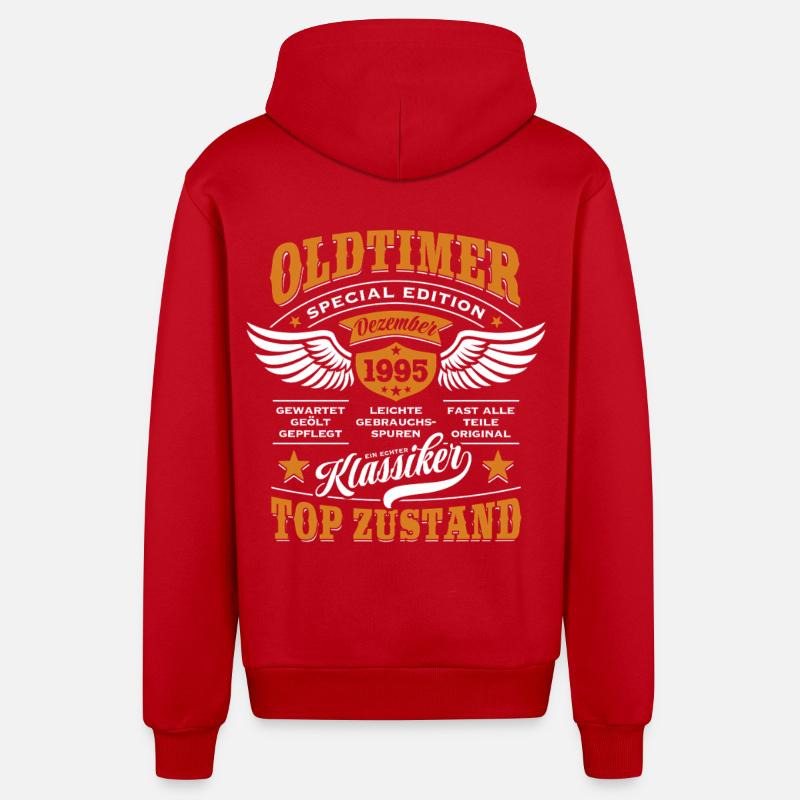 Oldtimer décembre 1995 | Cadeau d’anniversaire - Veste à capuche bio décontractée fabriquée en UE - rouge